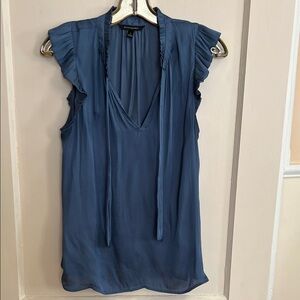 Banana Republic Slate Blue Tie-Neck Ruffle Sleeve Blouse